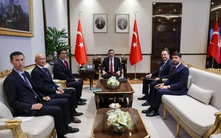 Cumhurbaşkanı Yardımcısı Yılmaz, Kırgız Bakanlar Kurulu Başkan Yardımcısı Baysalov ile bir araya...