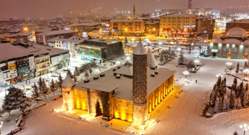 Erzurum'da Tarihi Yapıların Kış Manzarası Havadan Görüntüler