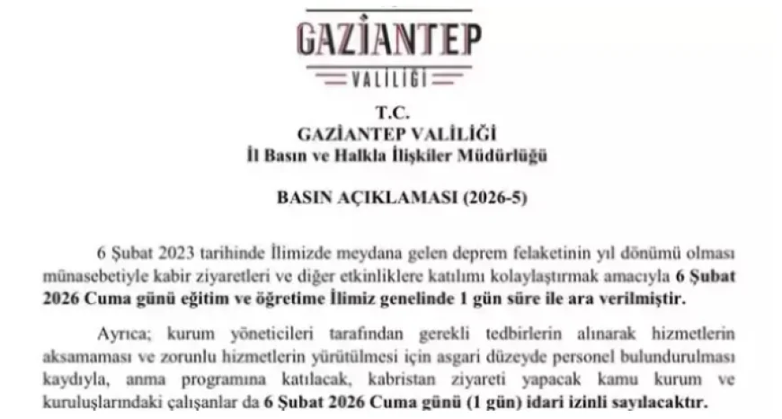 6 Şubat Gaziantep’te Okullar Tatil mi? Cuma Günü Gaziantep’te Okul Var mı?